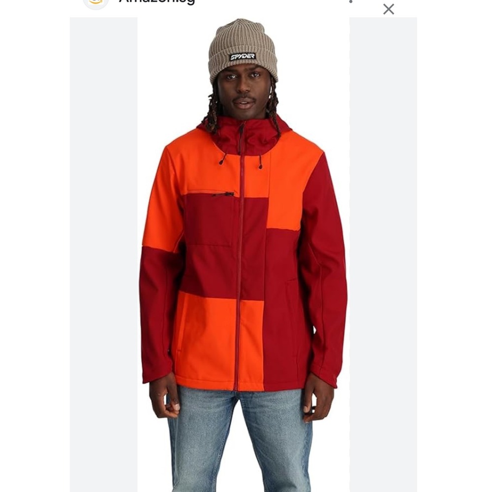 Spyder Nolan Softshell Jacket XL Twisted Orange Hooded Ski Snowboard Fleece Line